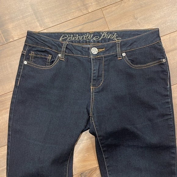 Celebrity Pink Jeans sz 9 dark blue stretch with front zip  and pockets - Picture 2 of 10